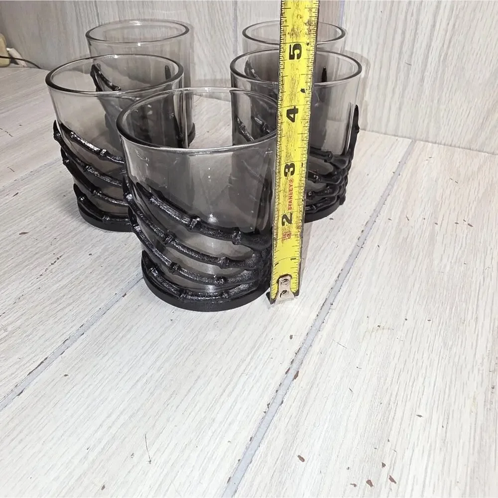 Skeleton Hand Gothic Whisky Glasses 5 Halloween Party Barware Witchy Cryptic